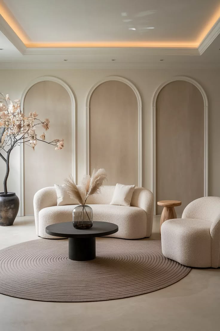Neutral Arch Wall Living Room Interior