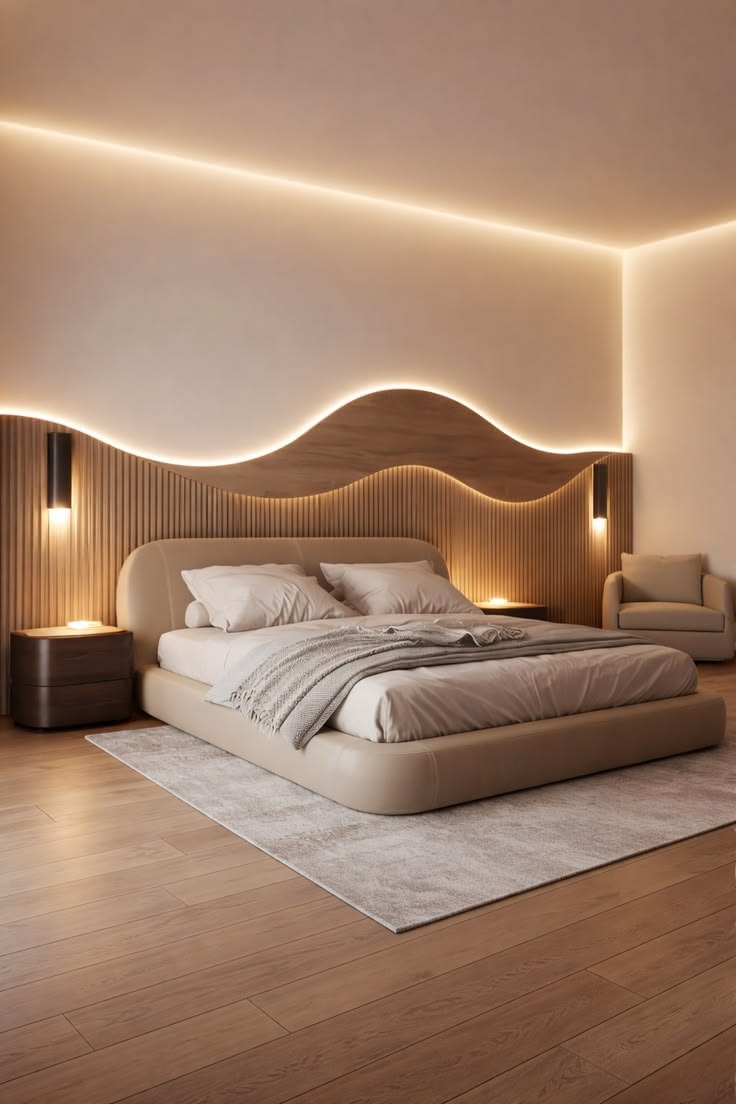 Organic Wave LED Feature Wall Bedroom