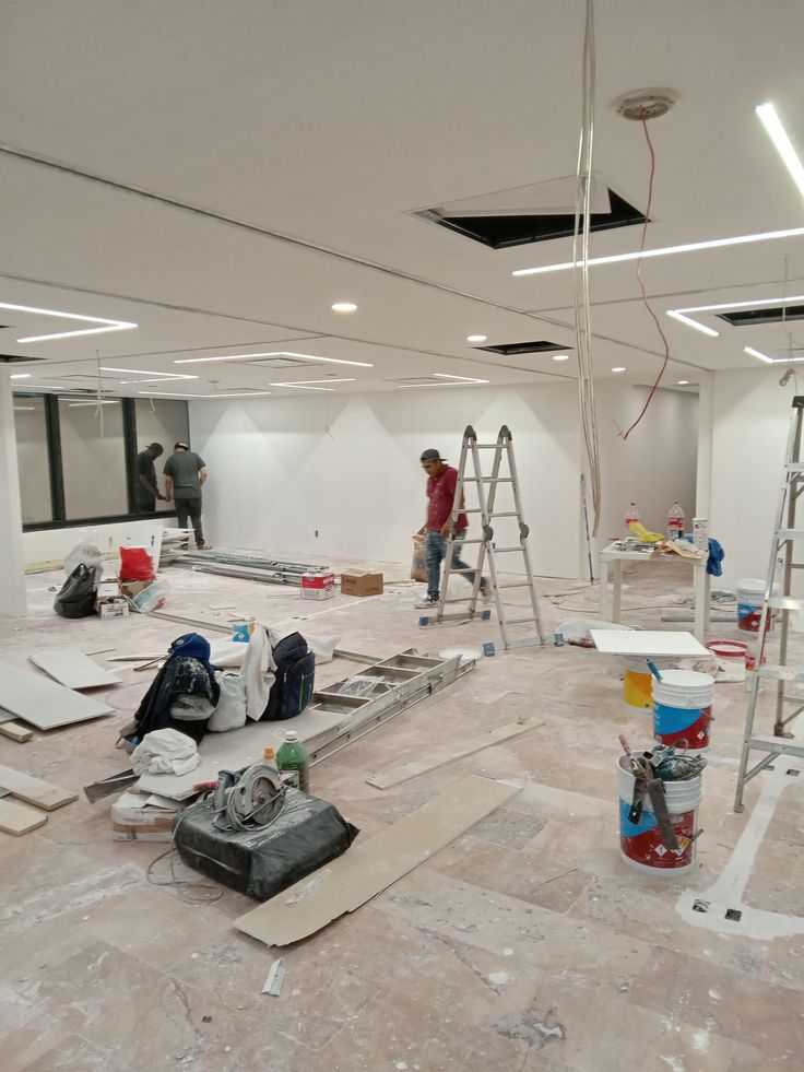 Workers doing interior finishing
