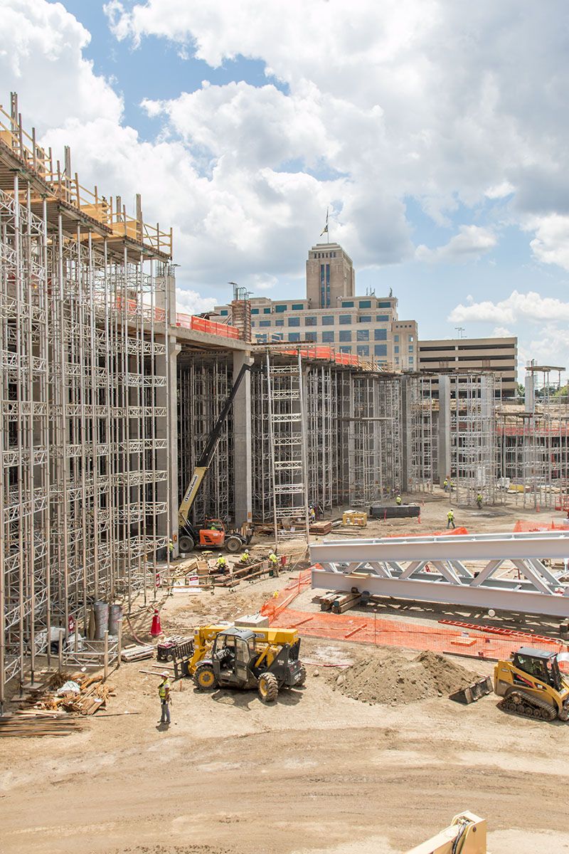 Workers performing site construction