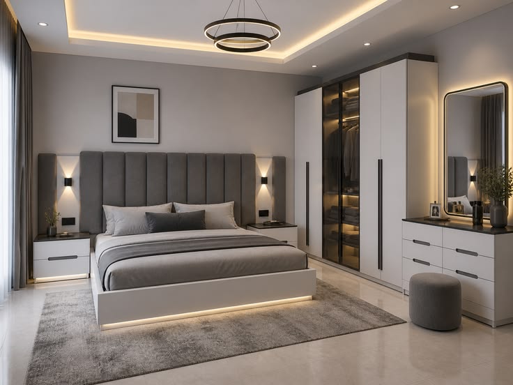 Complete bedroom setup Bed with side tables