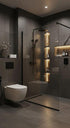 "Dark Modern Luxury Bathroom with LED Niches