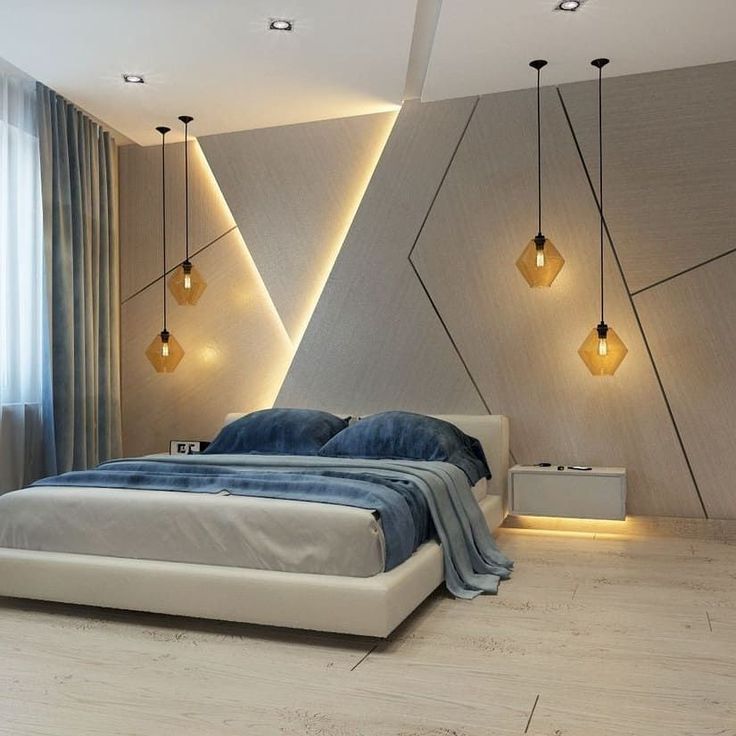 Modern Geometric LED Accent Wall Bedroom
